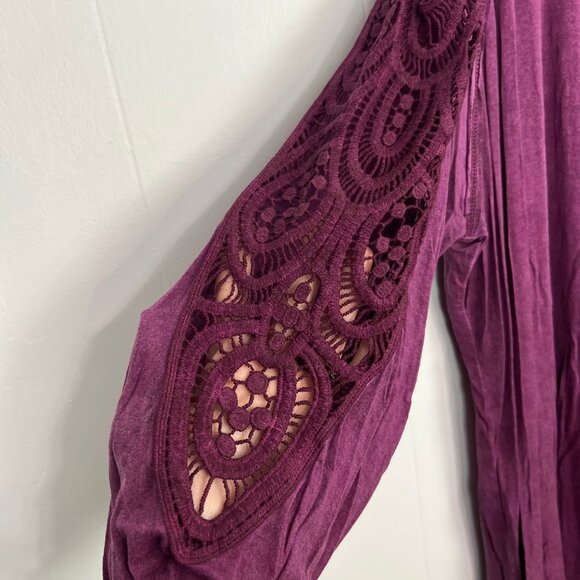 NWT Terra & Sky Knit Top Purple Cold Shoulder Long Sleeve Lace Accent 3X - Picture 2 of 5